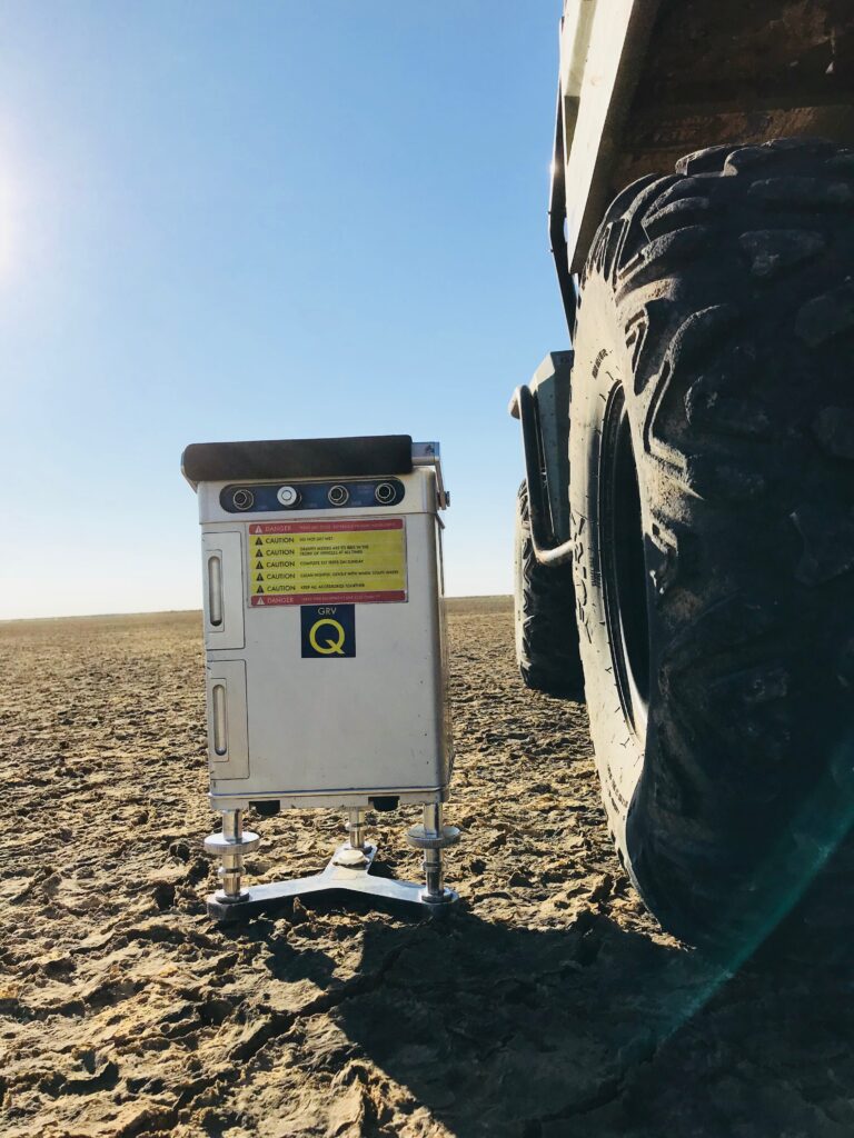 gravity meter next to ATV tyre